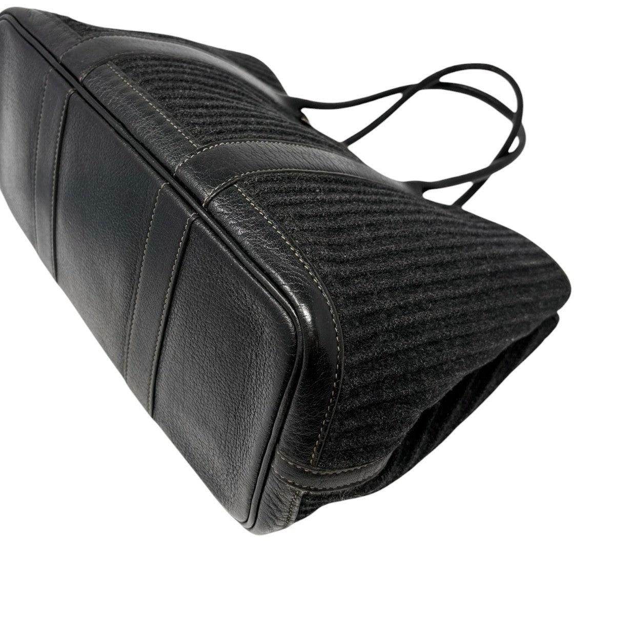 HERMES Vintage Ribbed Wool Garden Party 30 PM 2way Bag Black Silver Leather