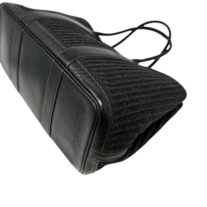 HERMES Vintage Ribbed Wool Garden Party 30 PM 2way Bag Black Silver Leather
