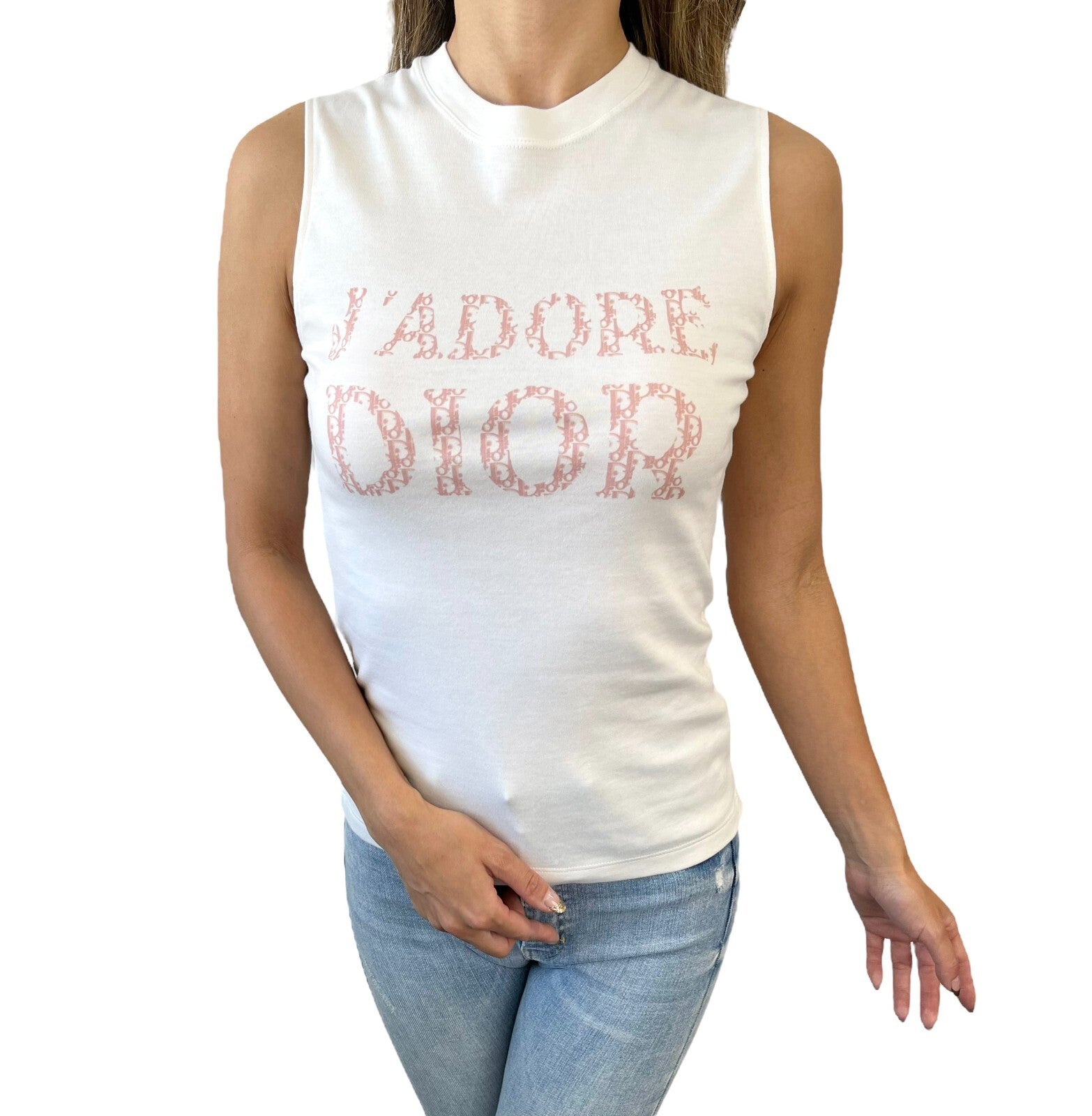 Christian Dior Vintage 2004 Trotter Monogram J'ADORE Logo Tank Top #38 White