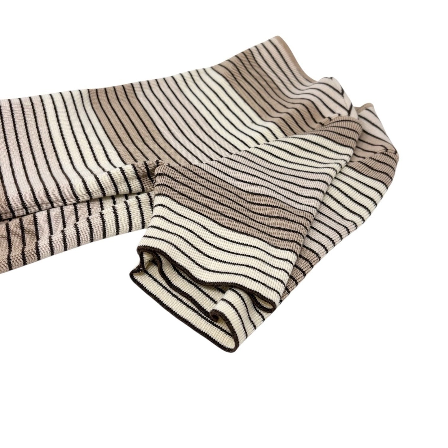 CHANEL Vintage 98P CC Mark Logo Stripe Knit T-shirt Top #36 Beige Brown Pullover