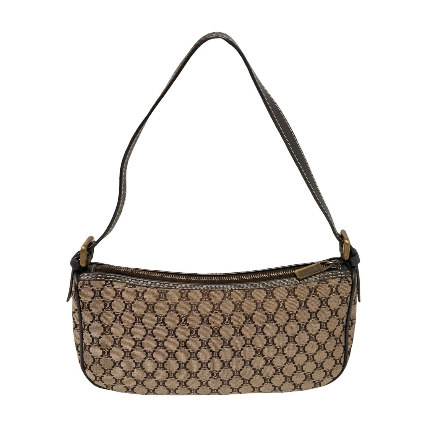 CELINE Vintage Macadam Logo Mini Shoulder Bag Brown Canvas Leather 902291