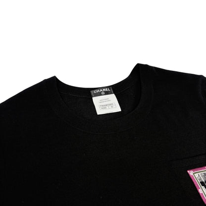 CHANEL Vintage P46568 CC Logo Patch T-shirt Dress #40 Black Purple 901866