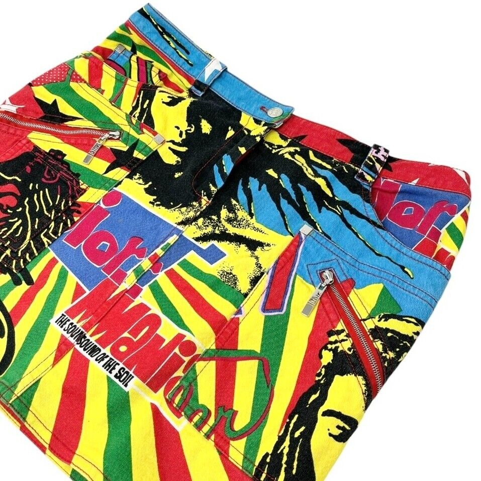 Christian Dior Vintage 2004 Rasta Mania Mini Skirt #34 Cotton Multicolor Zip