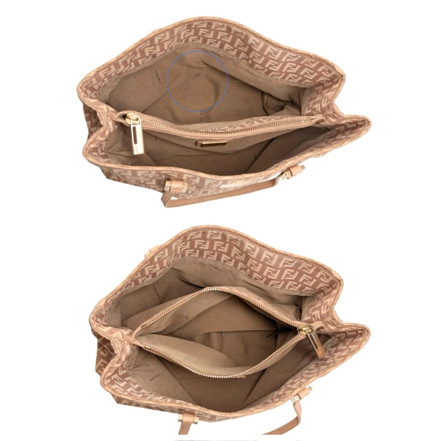 FENDI Vintage FF Logo Zucchino Monogram Tote Hand Bag Pink Beige 902445
