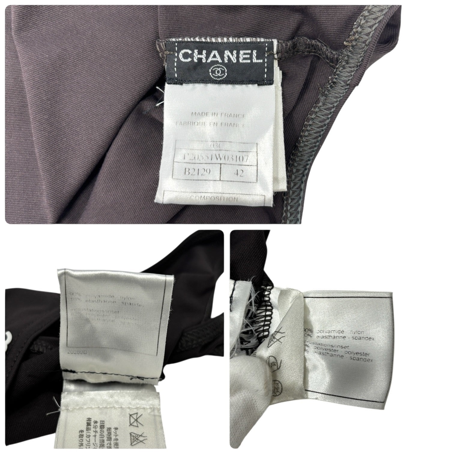 CHANEL Vintage 03C CC Logo Sleeveless Dress One-piece #42 Brown White Nylon