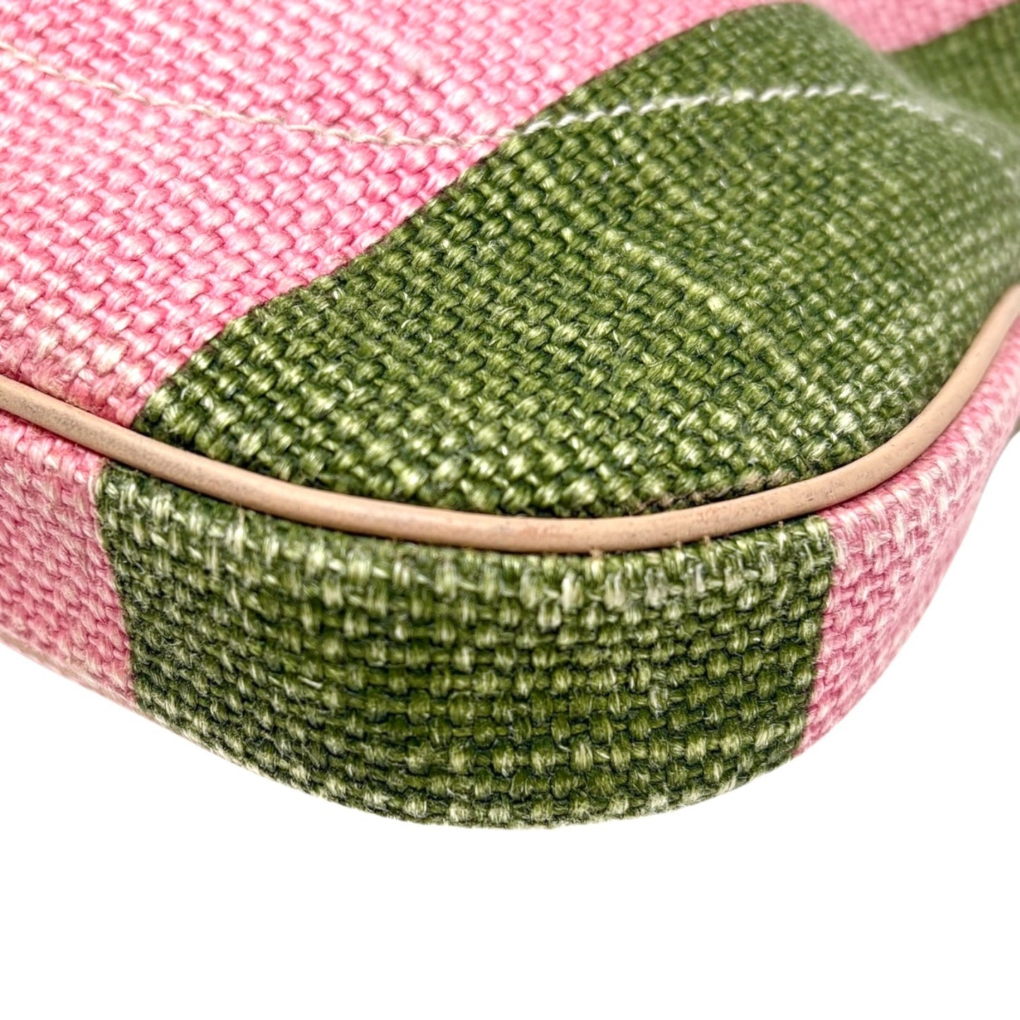 GUCCI Vintage Jackie Stripe Multicolor Shoulder Hobo Bag Handbag Beige Canvas