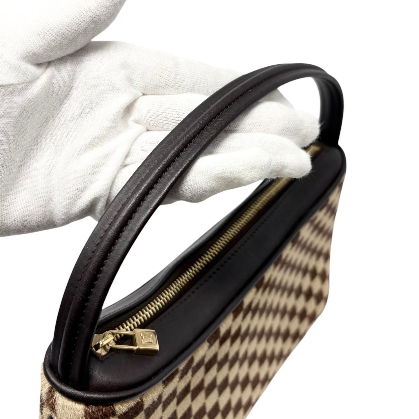 LOUIS VUITTON Vintage Damier Sauvage Tigre Pony Calf Hair Mini Bag Brown Beige