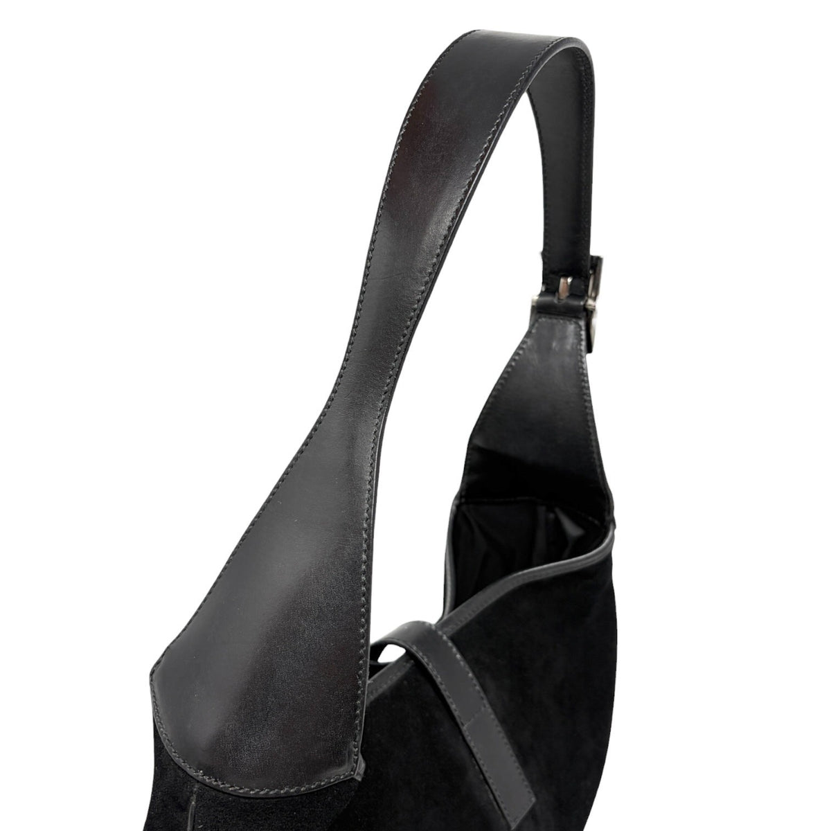 GUCCI Vintage Logo Jackie Suede Shoulder Bag Black Silver Leather 902398