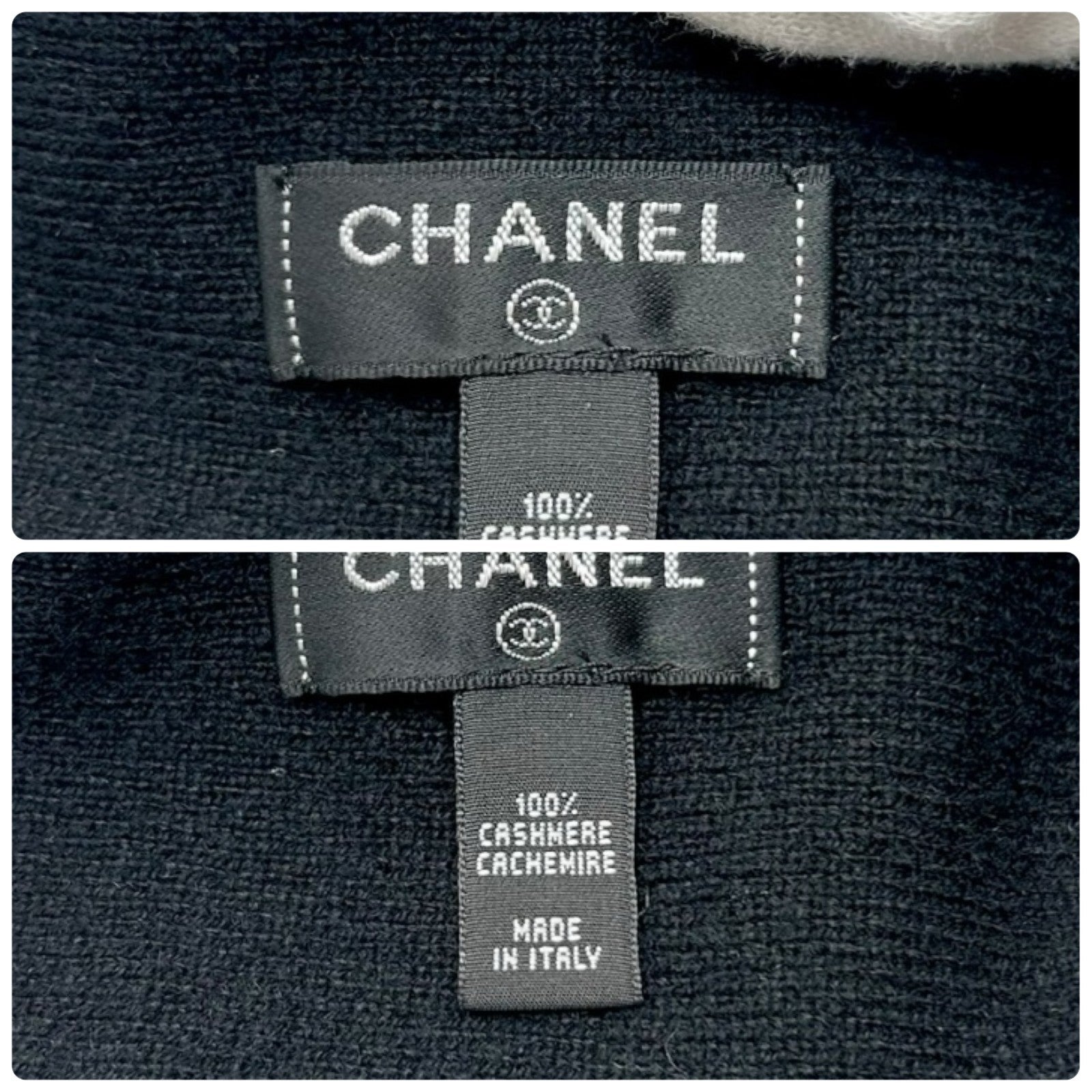 CHANEL Vintage CC Big Logo Muffler Scarf Wrap Accessory Black Cashmere Patch