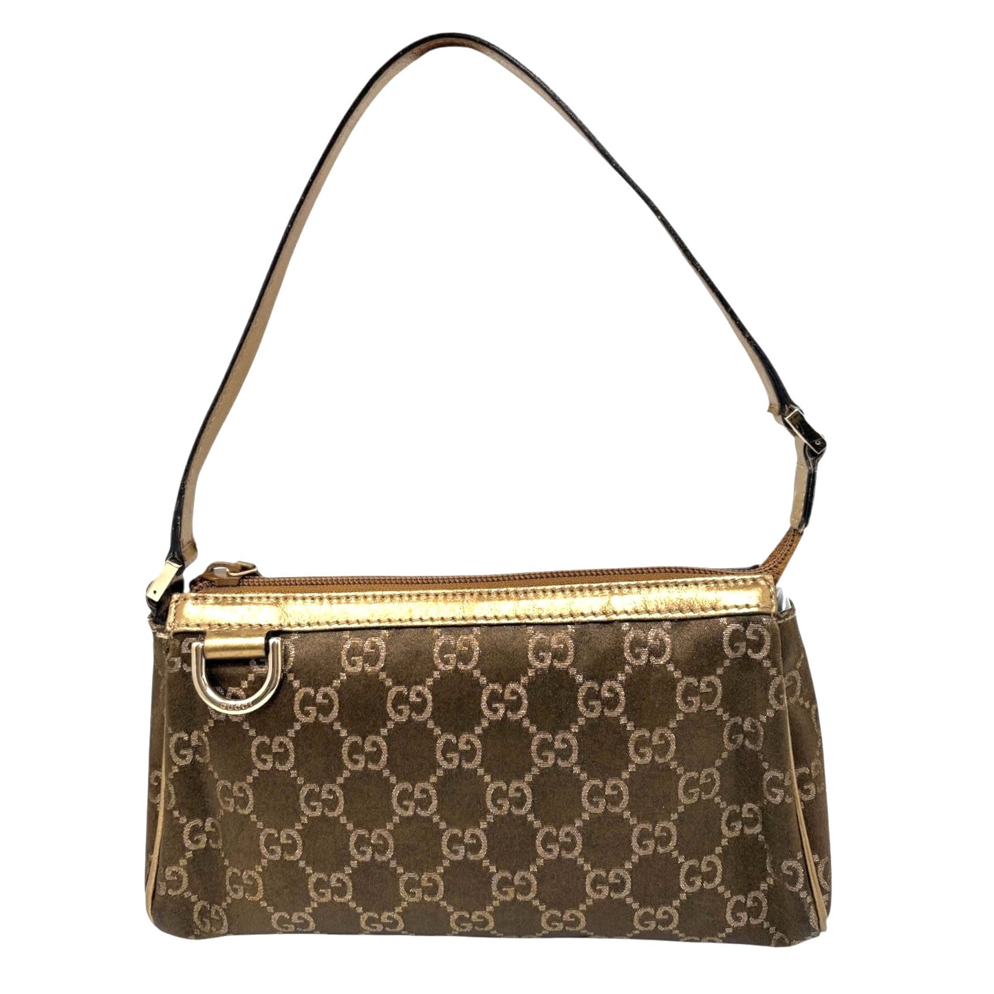 GUCCI Vintage GG Monogram Abbey Mini Shoulder Bag Pochette Gold Brown Canvas