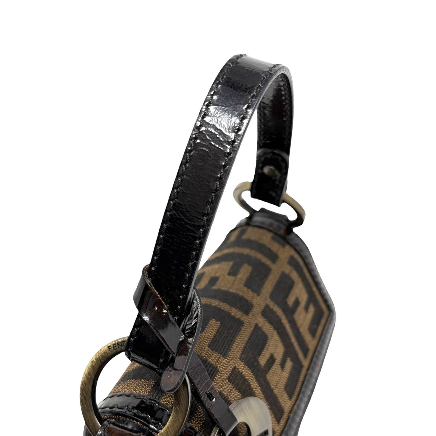 FENDI Vintage Zucca Monogram Logo Charm Canvas Mini Chef Bag Brown Pochette