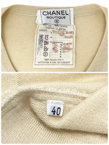 CHANEL Vintage 94A CC Mark Button Cardigan #40 Light Yellow Cashmere Rank AB+