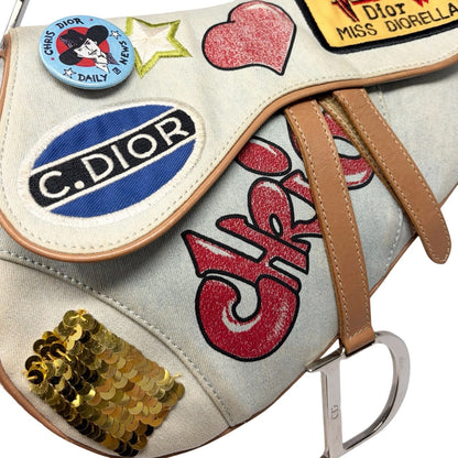 Christian Dior Vintage 2001 Miss Diorella Speedway Denim Saddle Bag Blue 902906