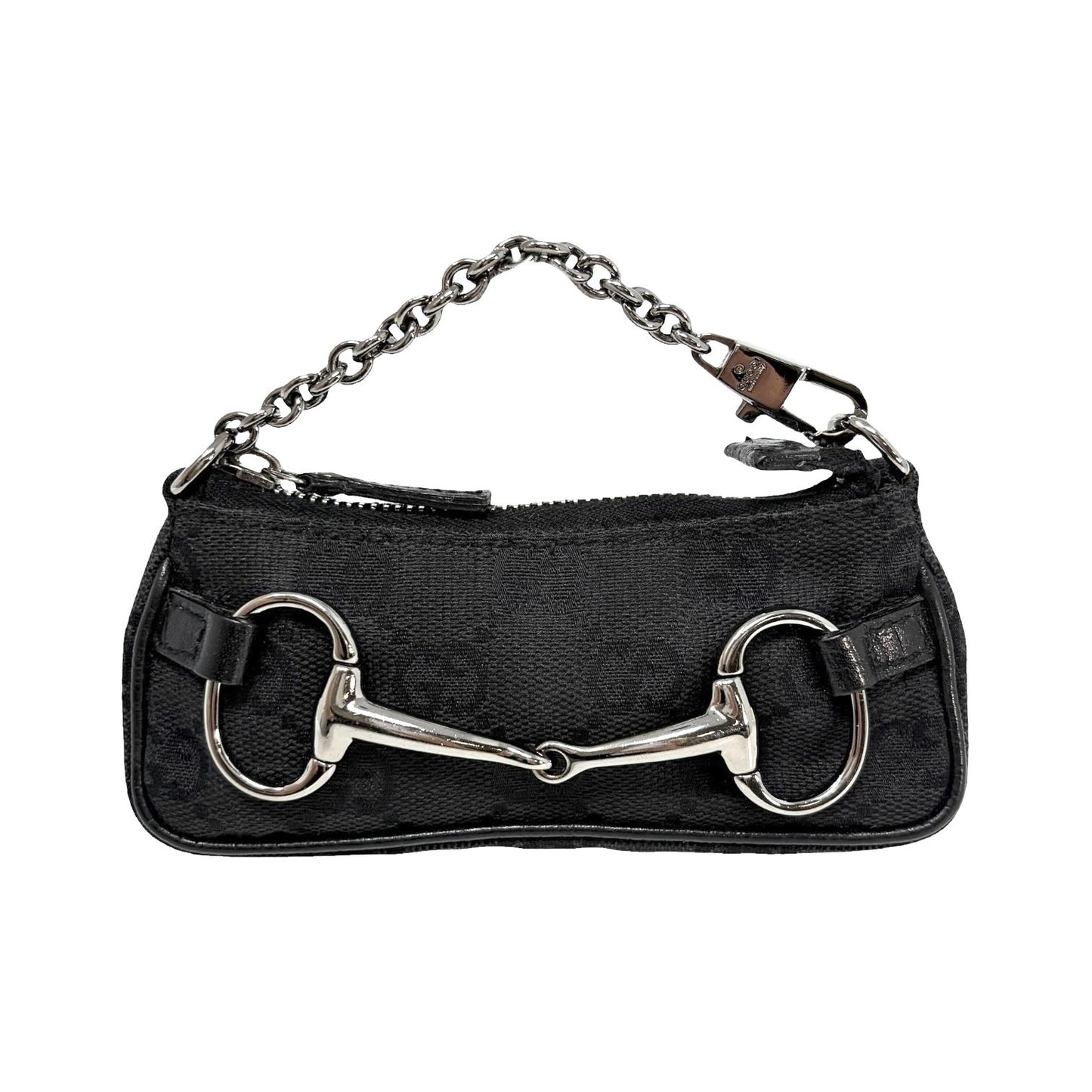 GUCCI Vintage GG Monogram Horsebit Micro Pouch Coin Purse Black Silver 902090