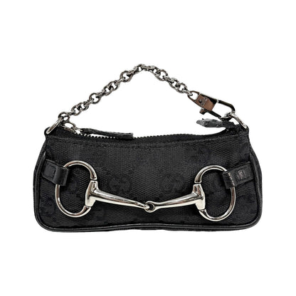 GUCCI Vintage GG Monogram Horsebit Micro Pouch Coin Purse Black Silver 902090