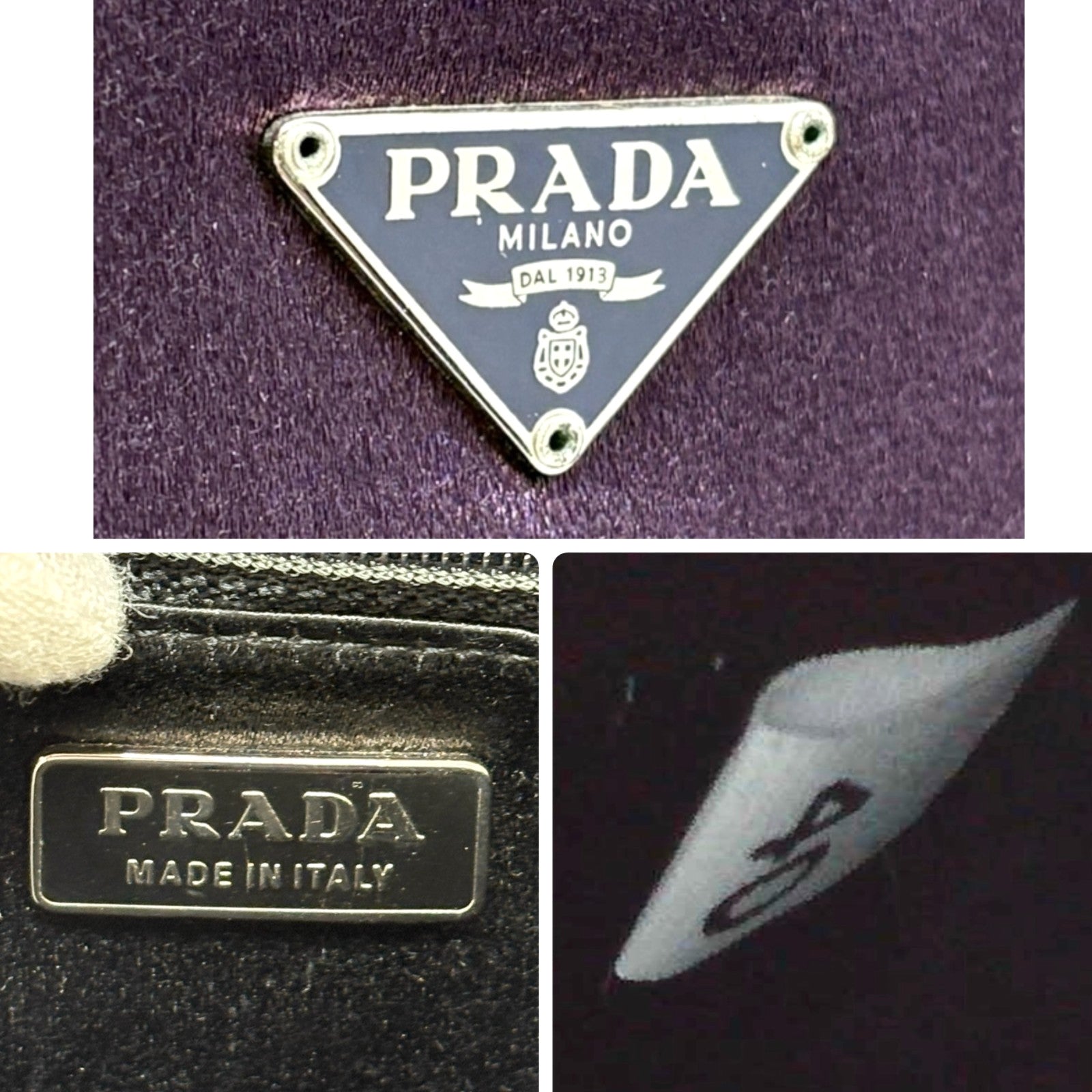 PRADA Vintage Triangle Logo Satin Shoulder Mini Bag Handbag Purple Silver