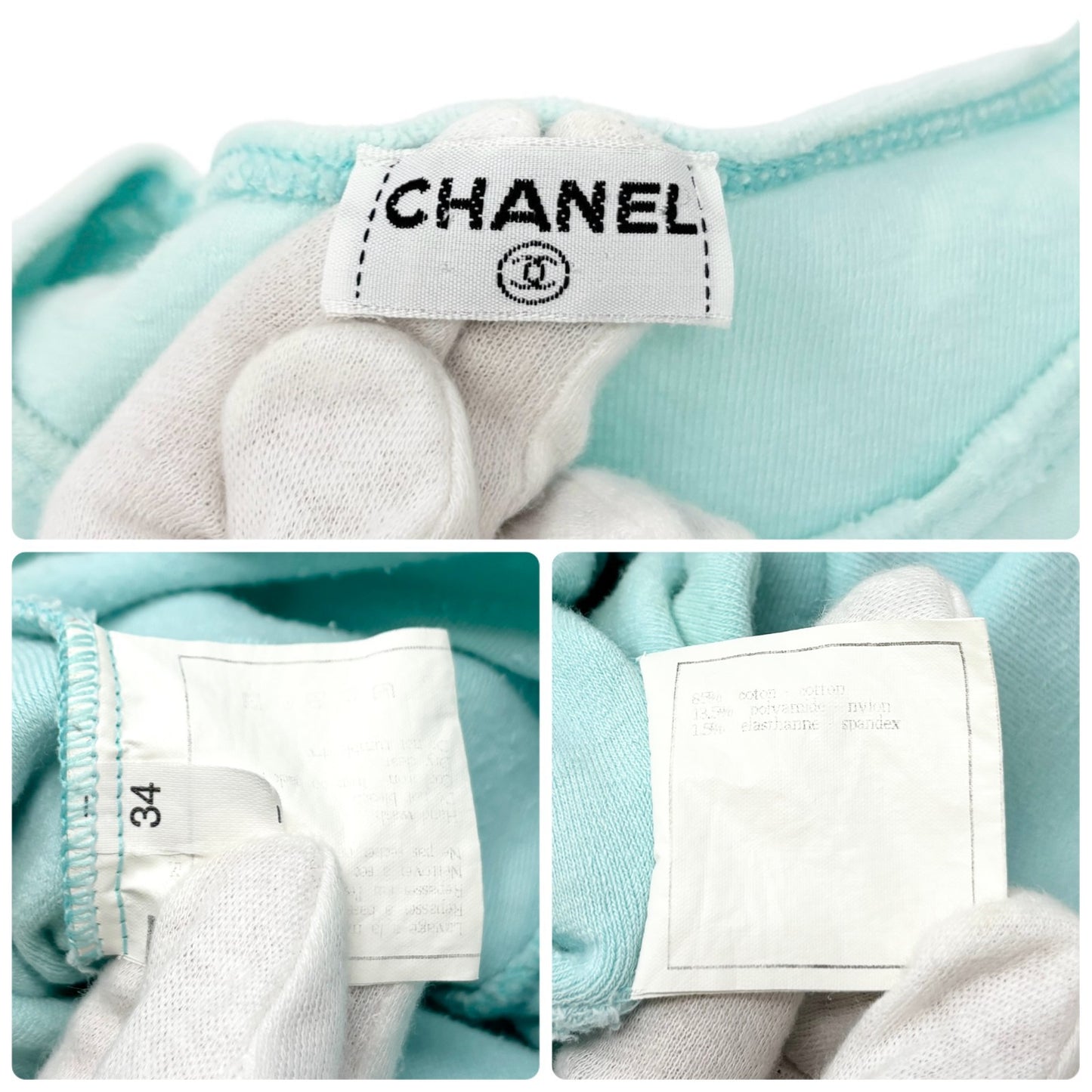 CHANEL Vintage 1996 CC Mark Logo Velour T-shirt #34 Short Sleeve Top Blue