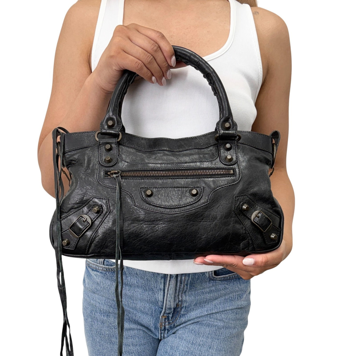 Balenciaga Vintage Classic City Logo 2way Shoulder Leather Bag Black 902461