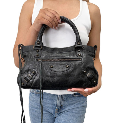 Balenciaga Vintage Classic City Logo 2way Shoulder Leather Bag Black 902461