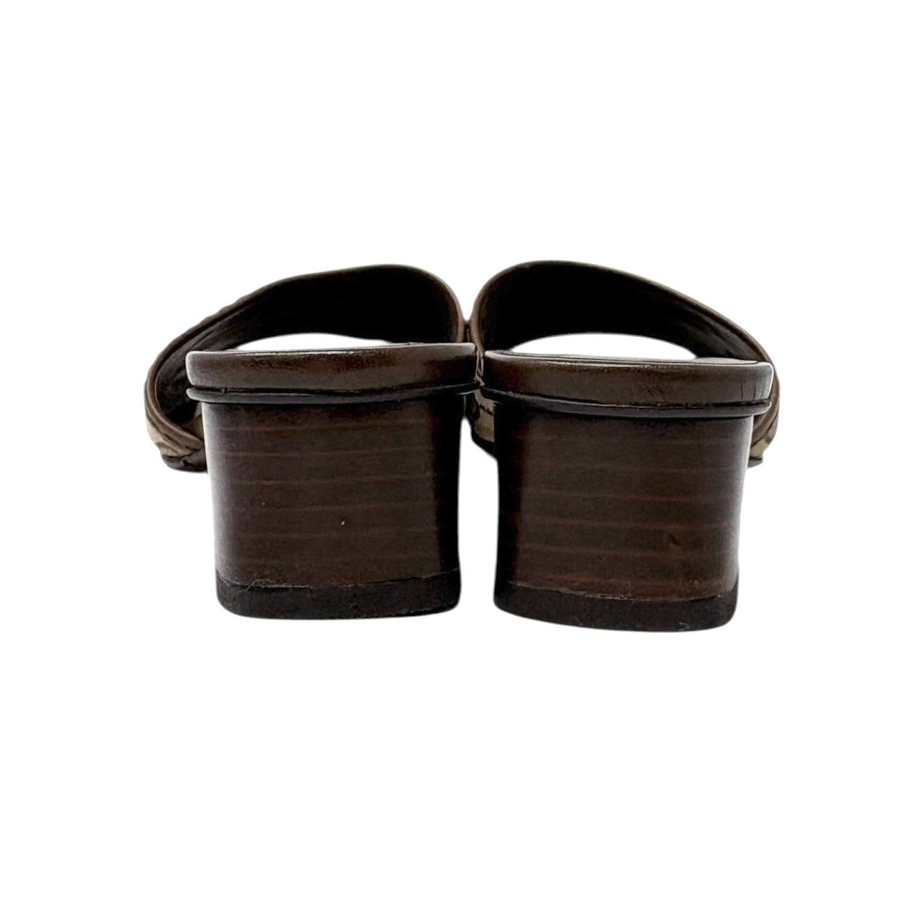 GUCCI Vintage GG Logo Monogram Sandals Block Heels #36.5 Brown Canvas Leather