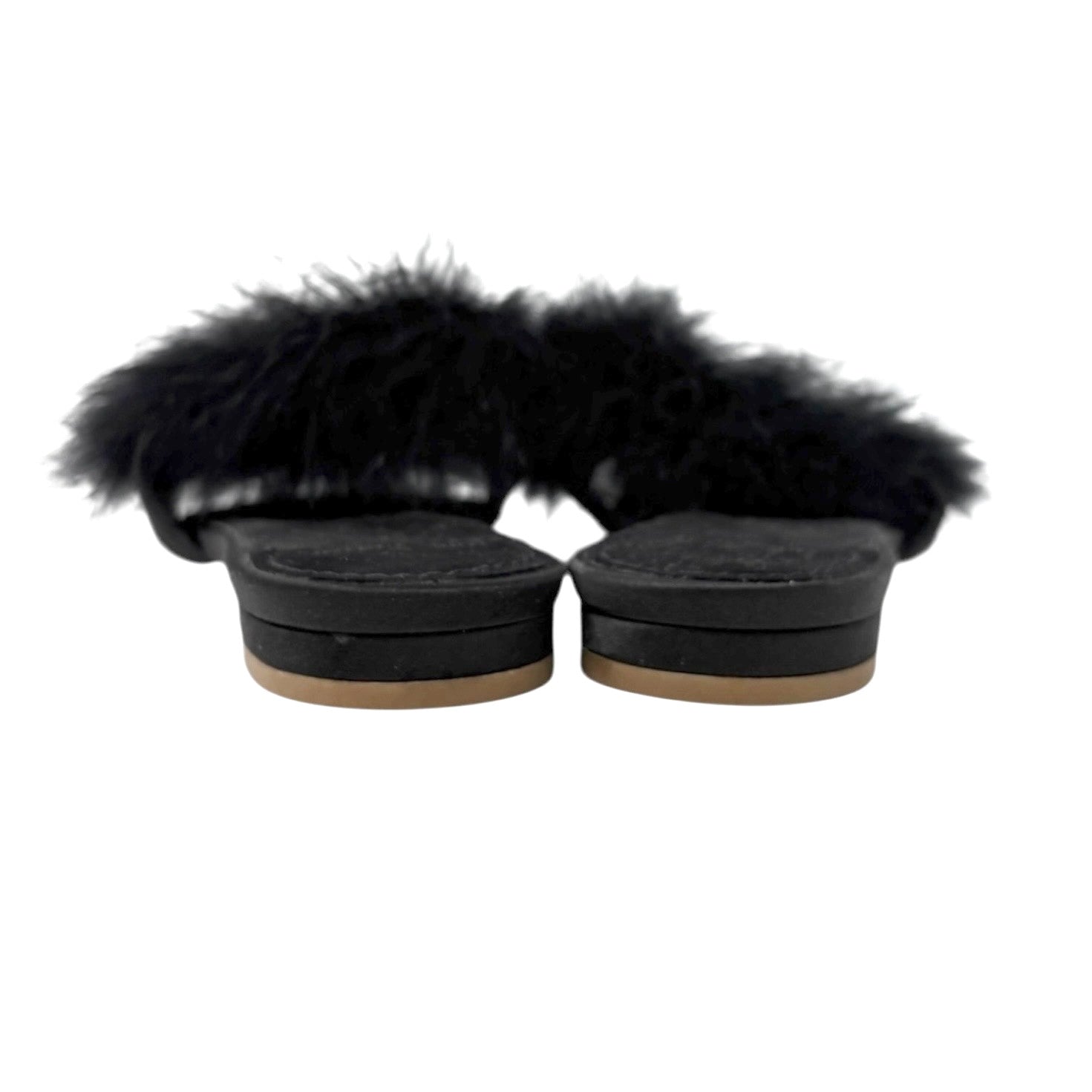 LOUIS VUITTON Vintage LV Logo Fur Flat Sandals #38 Rhinestone Black Gold Suede