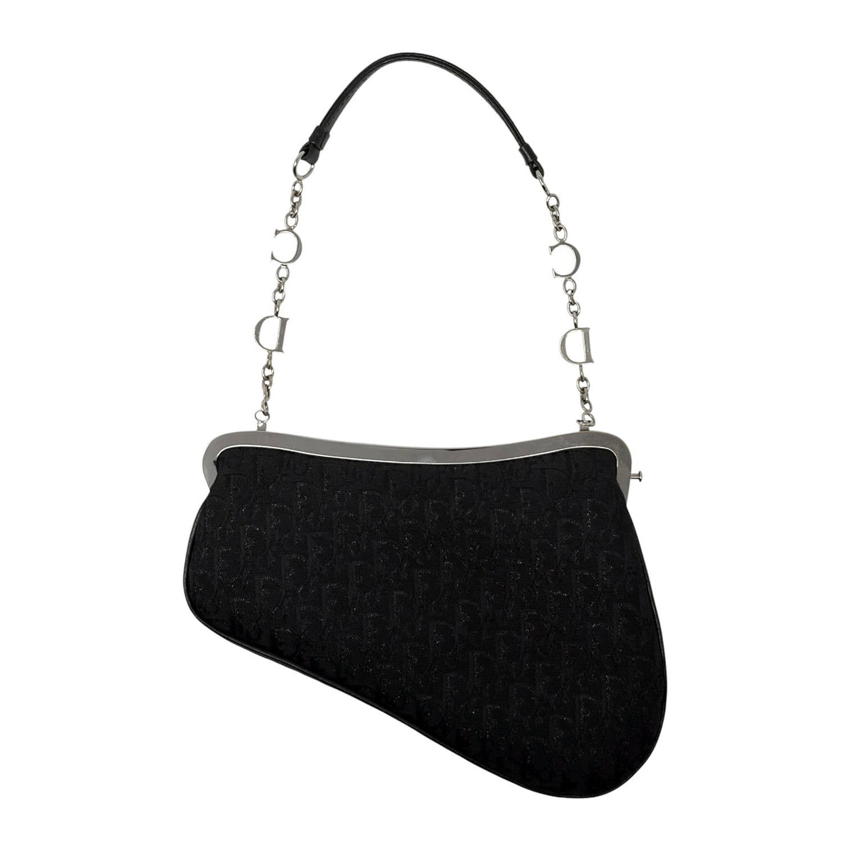 Christian Dior Vintage 2003 Trotter Monogram Chain Mini Saddle Bag Black 902379