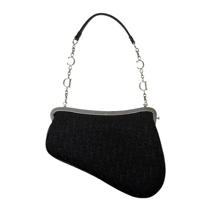 Christian Dior Vintage 2003 Trotter Monogram Chain Mini Saddle Bag Black 902379