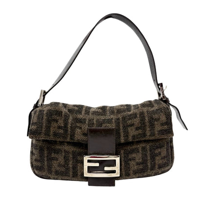 FENDI Vintage FF Zucca Knit Cashmere Mamma Baguette Shoulder Bag Brown 902212