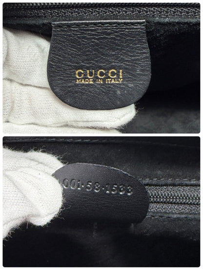 GUCCI Vintage Logo Horsebit Suede Bucket Shoulder Bag Black Gold 902395