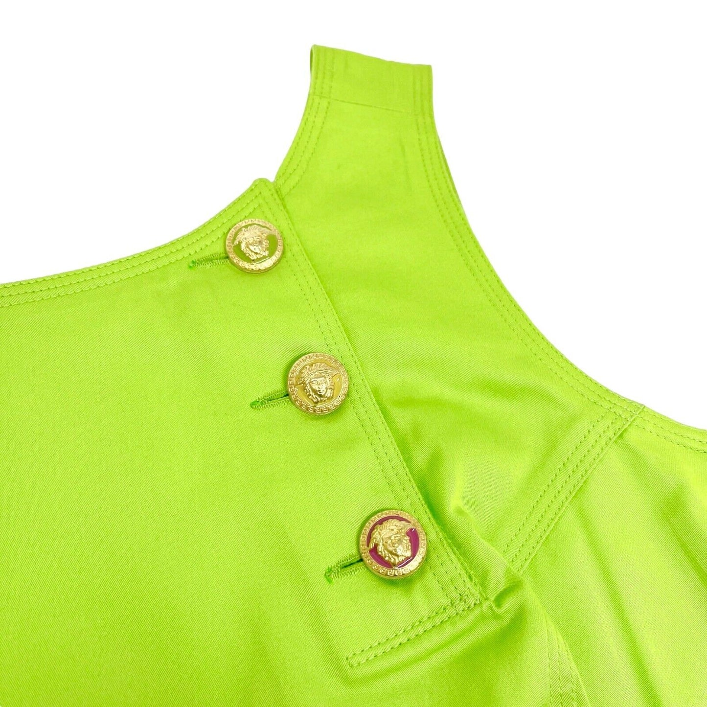 VERSACE JEANS COUTURE Vintage Dress #40 Multicolor Medusa Button Green Rank AB