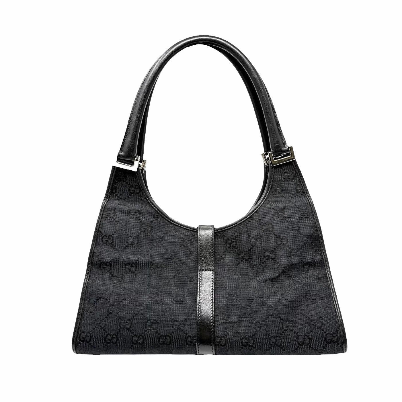 GUCCI Vintage GG Monogram Logo Jackie Shoulder Bag Black Silver Canvas 902251