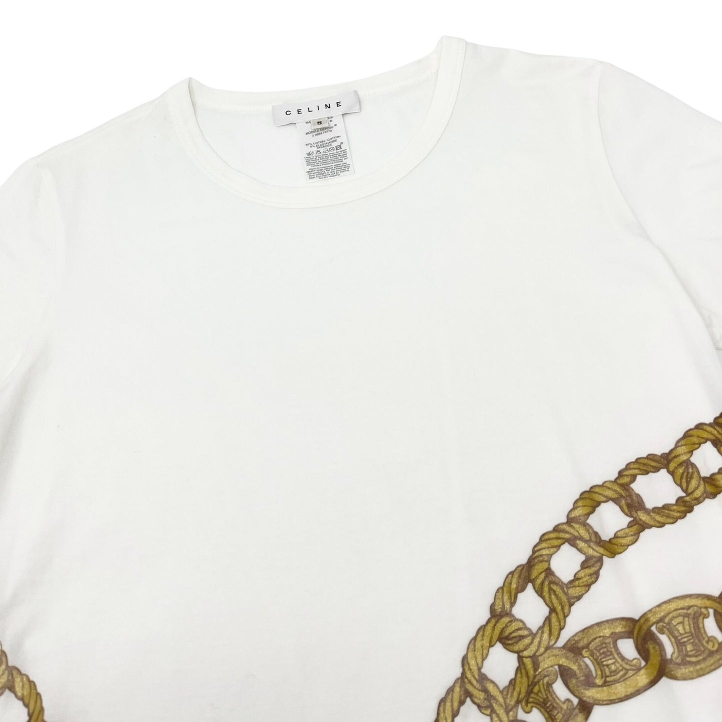 CELINE Vintage Macadam Logo T-shirt Top #S Chain Print White Cotton Rank AB