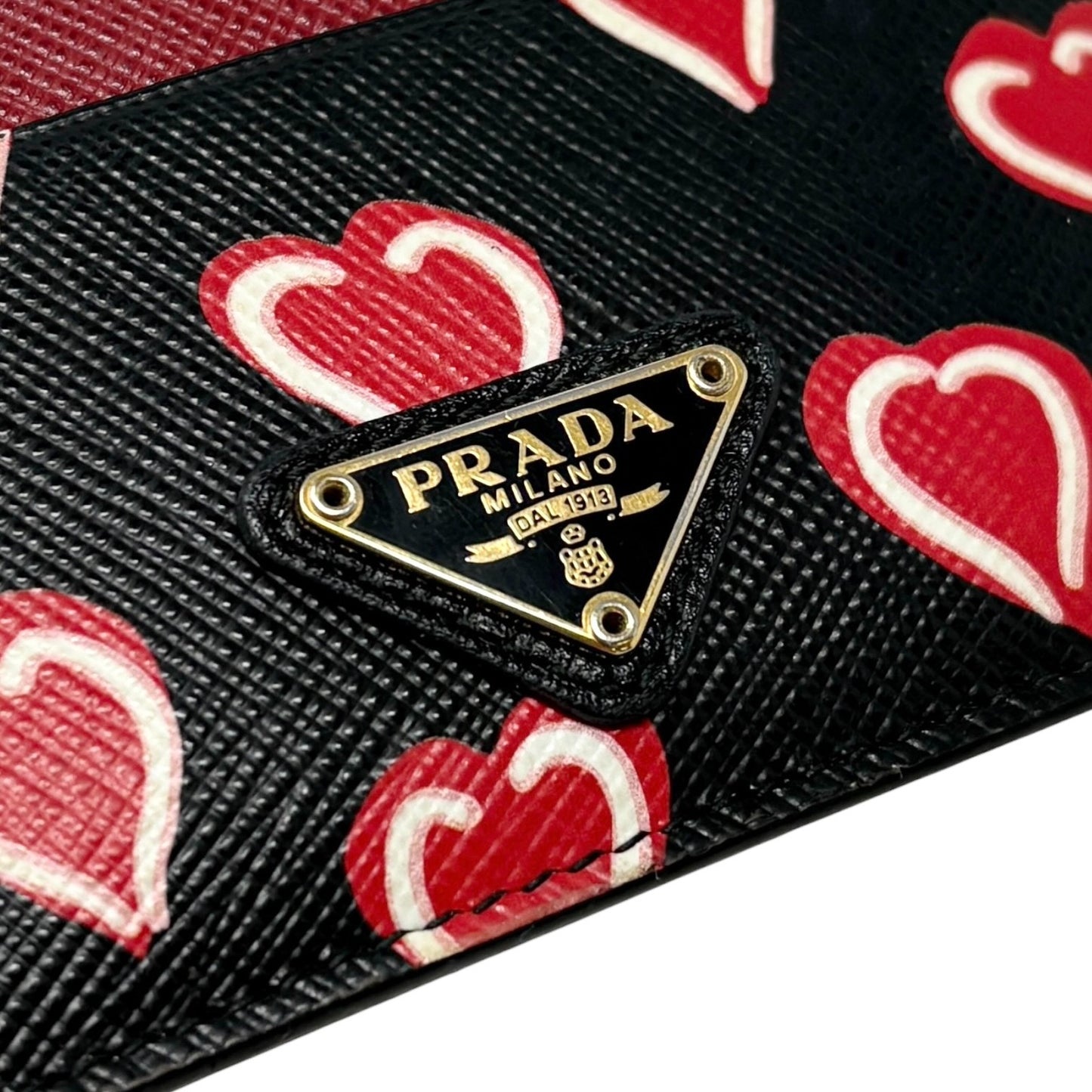 PRADA Vintage Triangle Logo Heart Wallet Card Holder Black Red Leather 902286