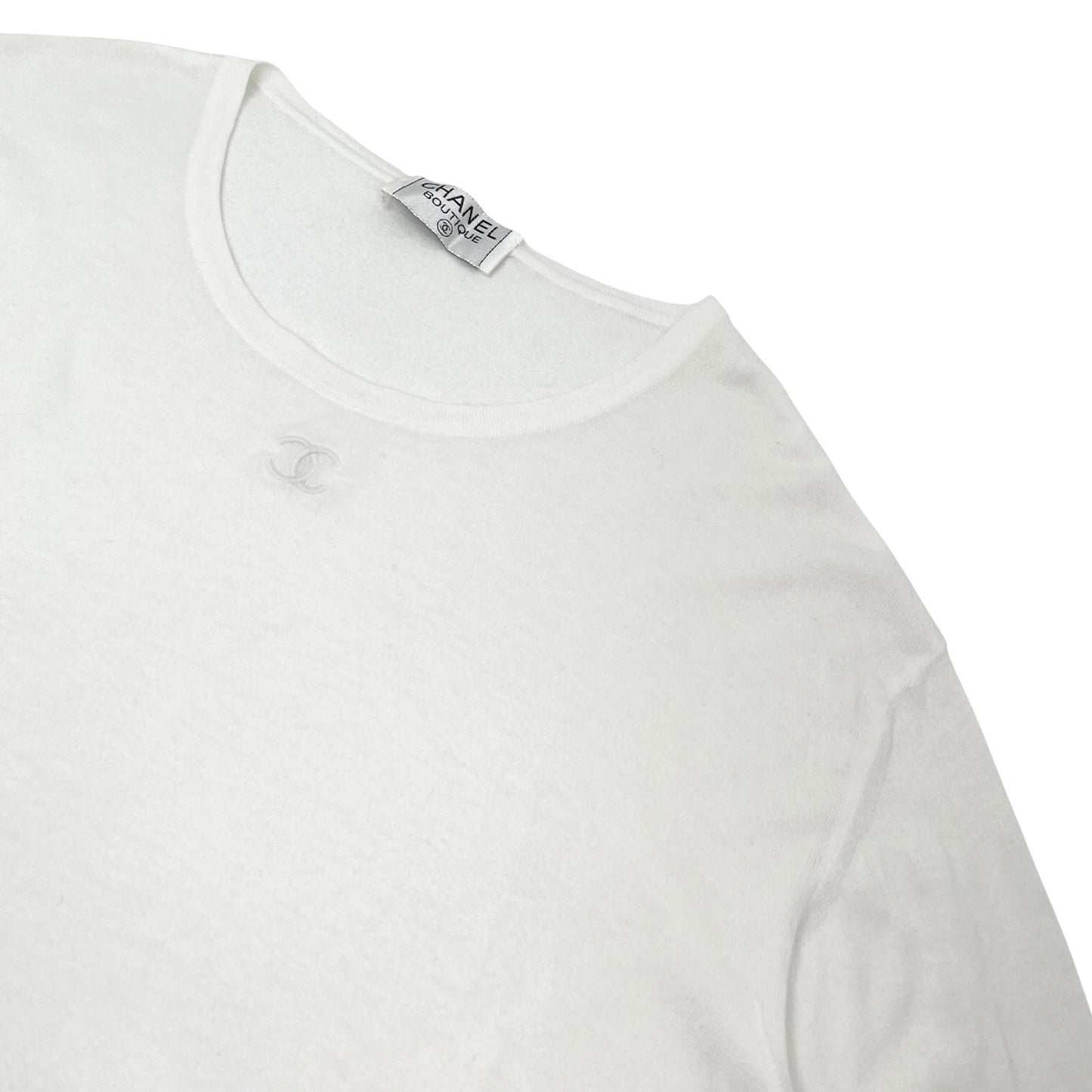 CHANEL Vintage CC Logo Long Sleeve Knit Sweater Top White Cotton 106972