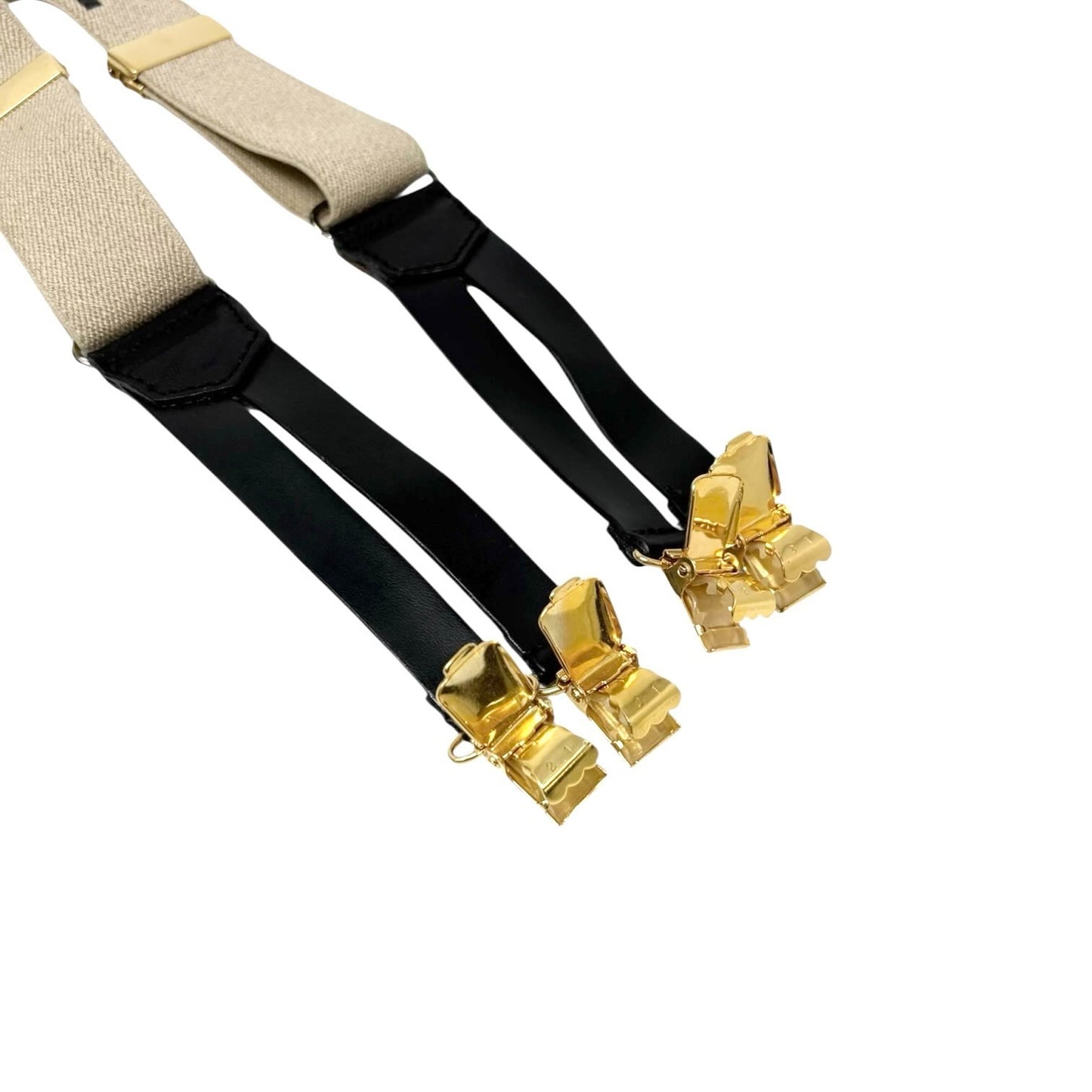 CHANEL Vintage 1994 CC Logo Letter Suspender Belt Beige Black Cotton Leather
