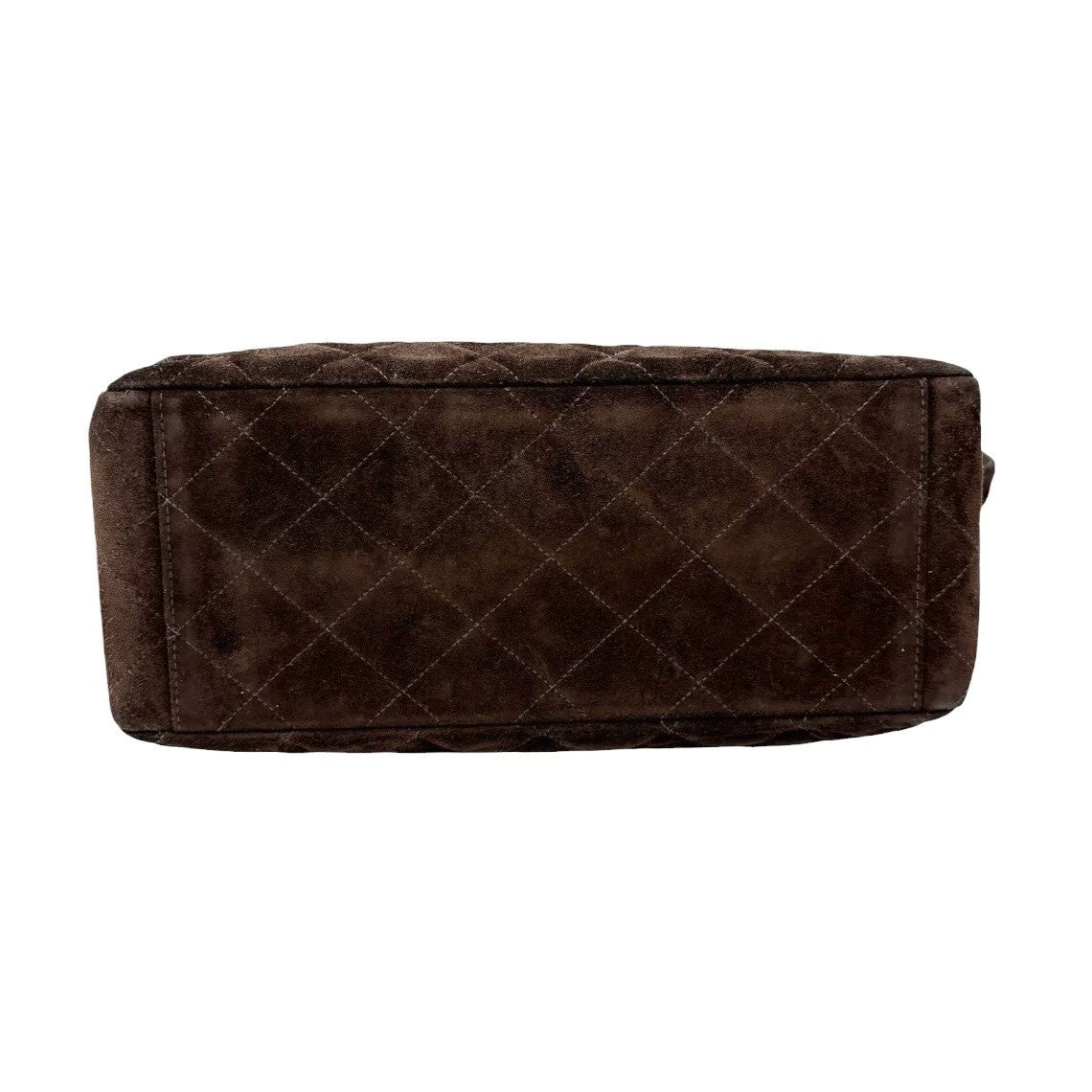 CHANEL Vintage CC Logo Turnlock Quilted Shoulder Bag Brown Gold Suede 901892