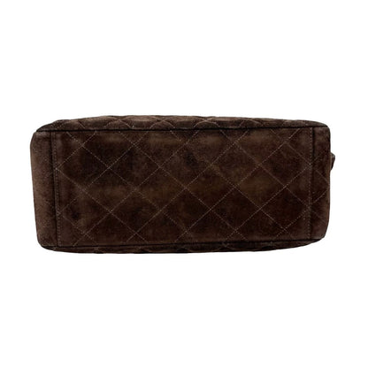 CHANEL Vintage CC Logo Turnlock Quilted Shoulder Bag Brown Gold Suede 901892