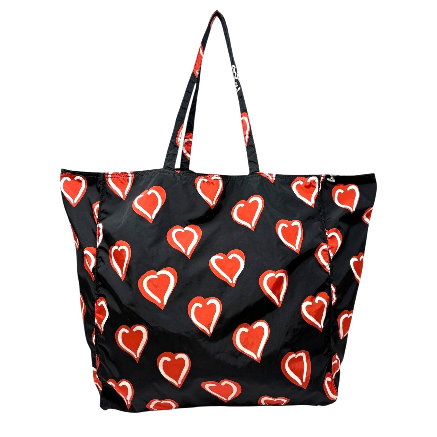 PRADA Vintage Logo Heart Pattern Print Tote Bag Handbag Pouch Black Red Nylon