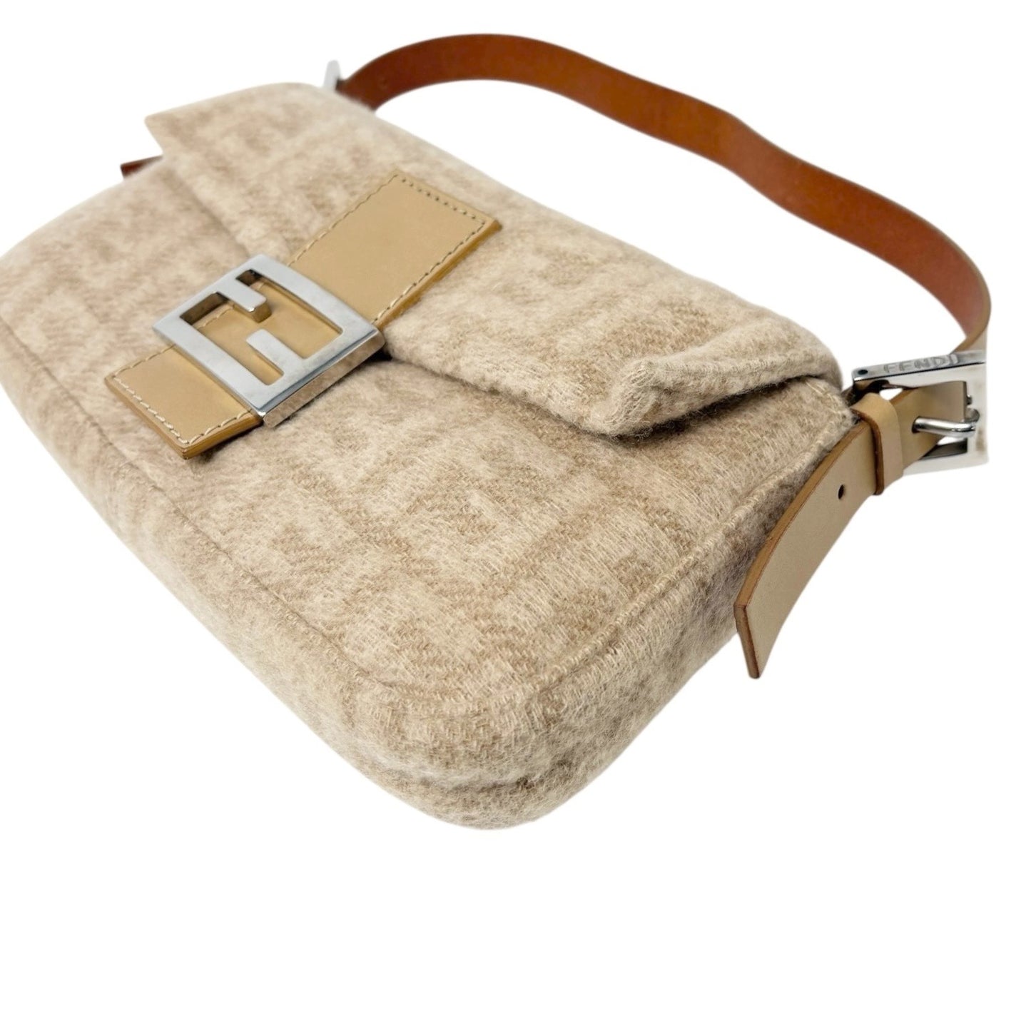 FENDI Vintage Zucca Monogram Wool Knit Mamma Baguette Shoulder Bag Beige