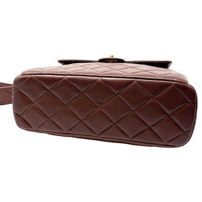 CHANEL Vintage CC Turnlock Quilted Flap Crossbody Bag Brown Gold Leather 902843