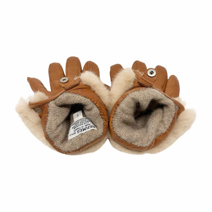 HERMES Vintage Kelly Padlock Cadena Fur Trim Leather Gloves #7 Brown 902367
