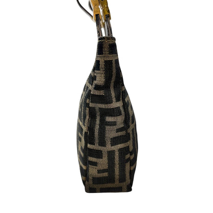 FENDI Vintage FF Zucca Monogram Canvas Shoulder Bag Brown Gold Leather 902063