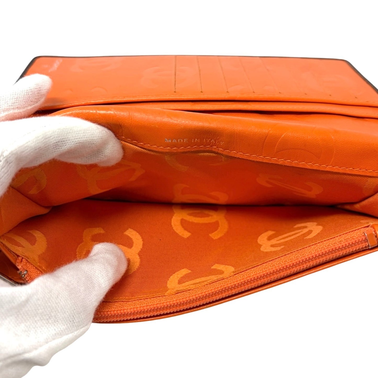 CHANEL Vintage Cambon Line CC Logo Quilted Wallet Brown Orange Leather 901930