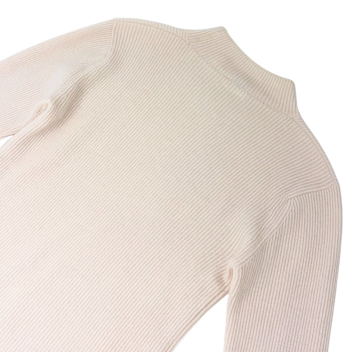 CHANEL Vintage CC Logo Button Rib Knit Cashmere Sweater Top #S Cream 106909