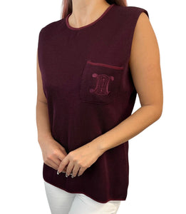 CELINE Vintage Logo Tank Top #38 Wine Red Sleeveless Top Nylon Pocket RankAB