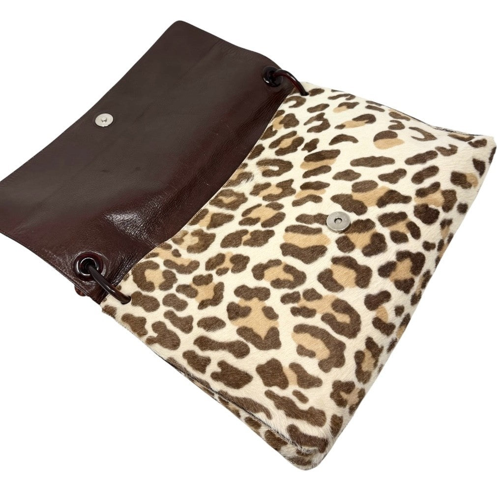 PRADA Vintage Triangle Logo Leopard Pony Calf Hair Chain Shoulder Bag 902309