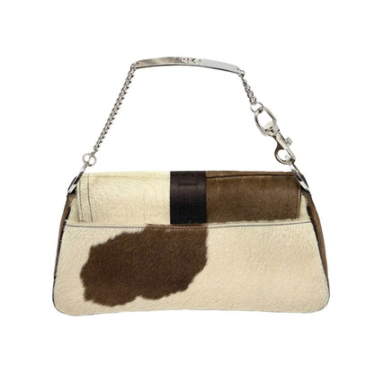 Christian Dior Vintage 2004 Cow Print Pony Hair Shoulder Bag Brown 902540