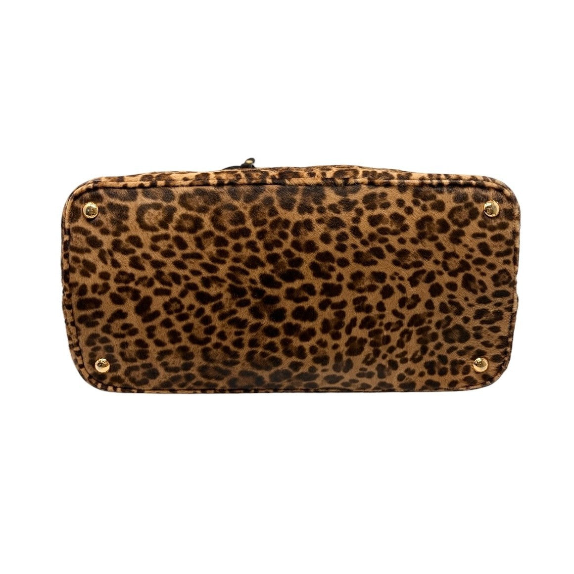 PRADA Vintage Triangle Logo Leopard Tote Bag Brown Black Pony Calf Hair 902452