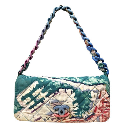 CHANEL Vintage CC Quilted Watercolor Flap Chain Shoulder Bag Blue Canvas 902907