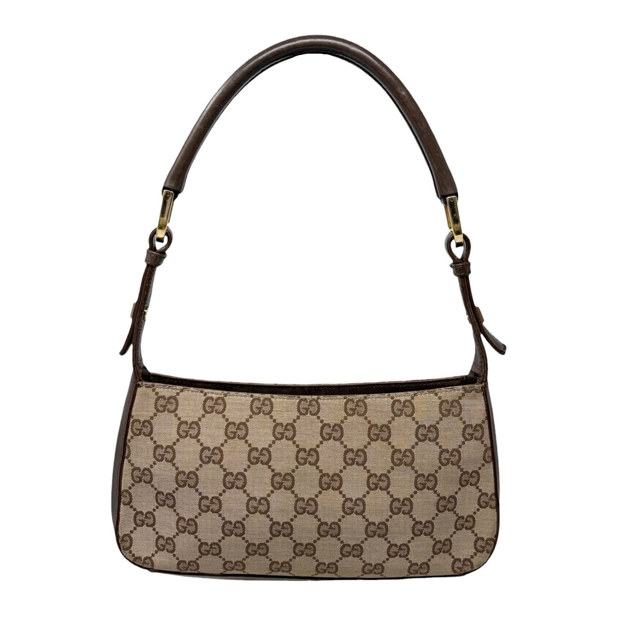 GUCCI Vintage GG Monogram Logo Canvas Shoulder Bag Leather Brown Gold 902399